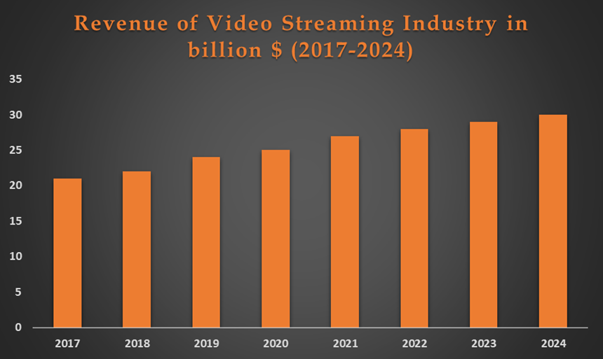 Revenue of video streaming industry 2017-2024