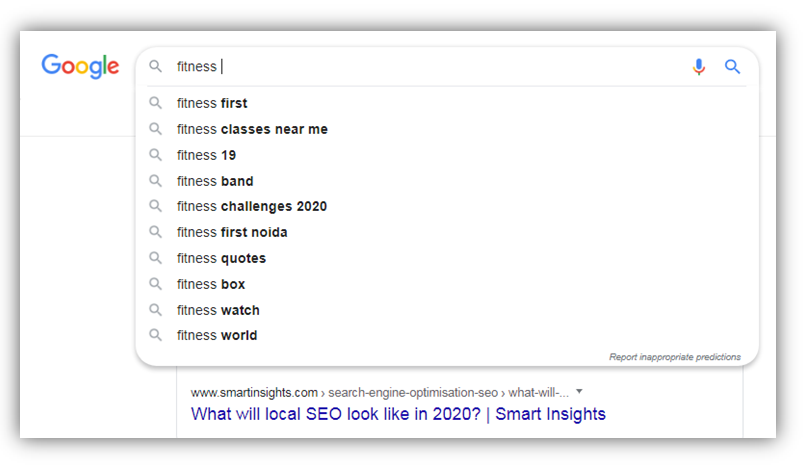 Google suggest fitness search