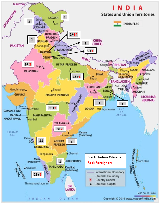 The state-wise cases of coronavirus in India
