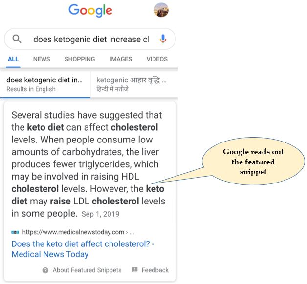 google reads out the featured snippets