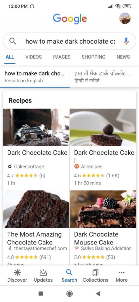 how to make dark chocolate cake voice search