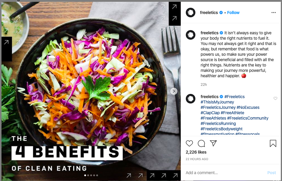 global fitness brand Freeletics Instagram Post