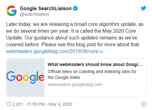 Google searchLiason tweet for update