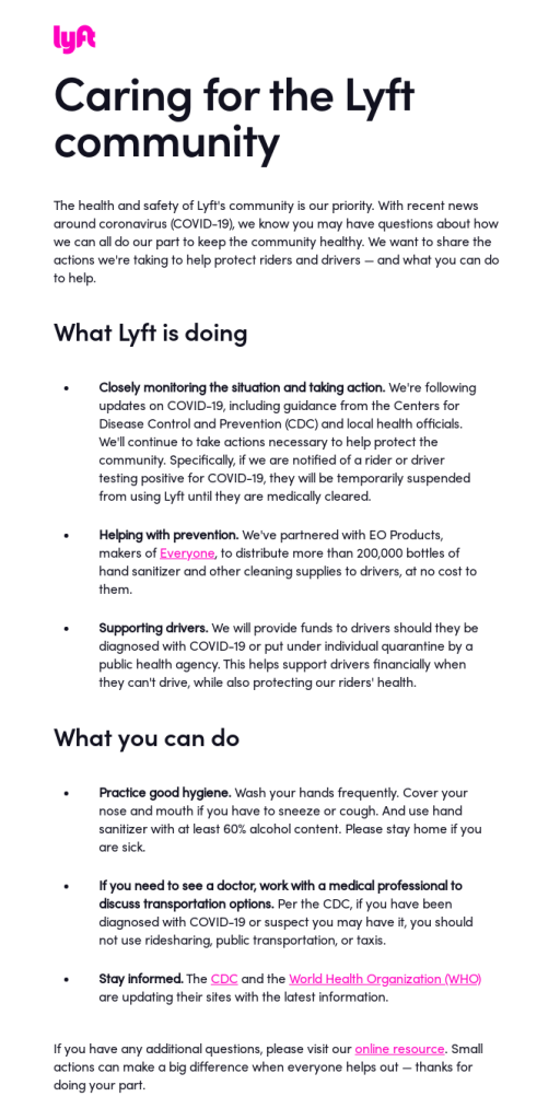 email marketing example by Lyft