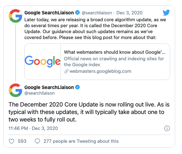 Google searchliaison tweet december update
