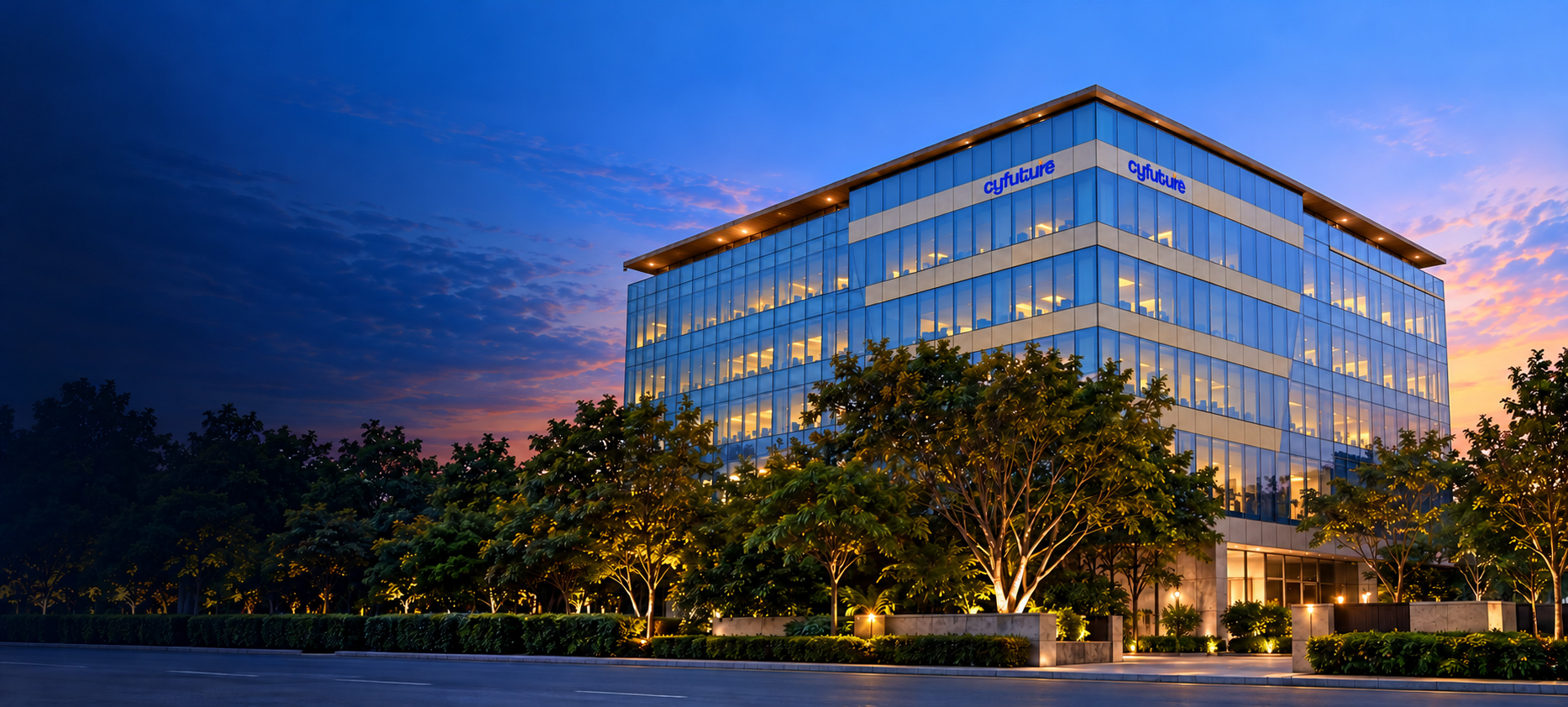 Cyfuture building at dusk